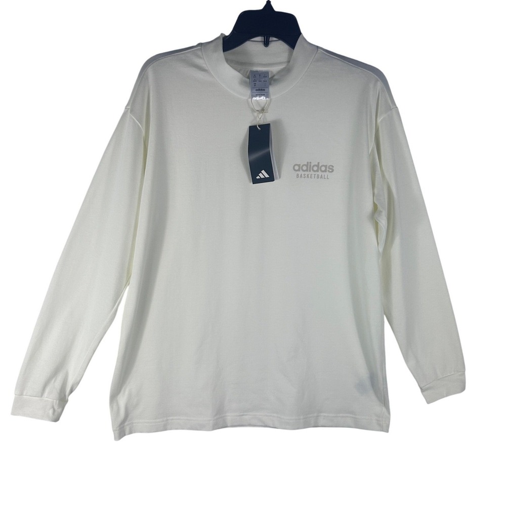 Adidas Basketball SLCT LS Tee Off White Mock Neck HZ9955 Womens Small NWT